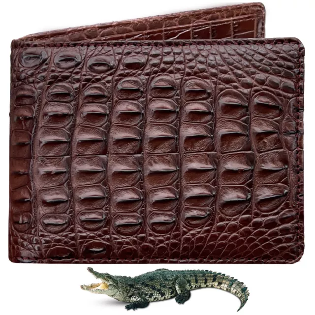 Double Side Brown Crocodile Bifold Wallet Men Genuine Alligator Leather Billfold