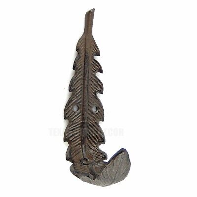 Curved Feather Wall Hook Cast Iron Coat Towel Hanger Rustic Antique Style Brown