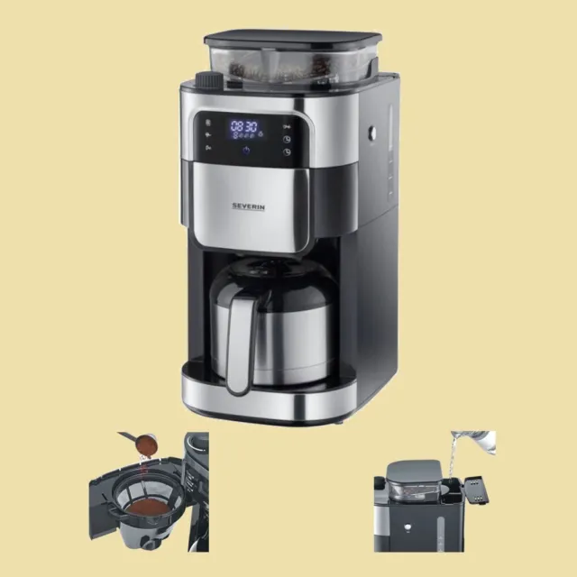 Severin Thermo-Kaffeemaschine mit Mahlwerk KA 4814 - 1000W - Edelstahl/schwarz