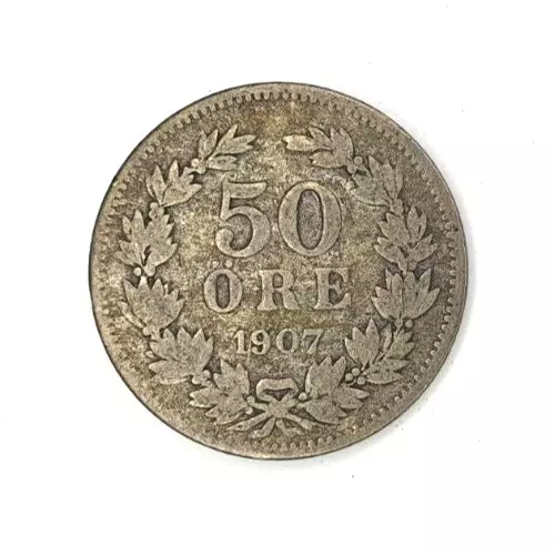 Sweden SVERIGE 50 Öre Ore 1907 EB Old RARE Silver coin! Oscar II 	KM# 771