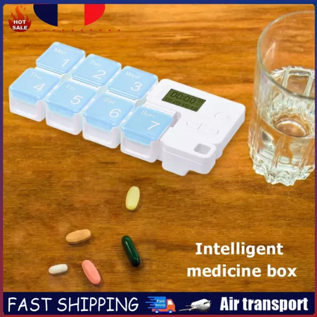 Smart 7-Day Pill Organizer Timing Reminder Medicine Weekly Box (B Blue) FR