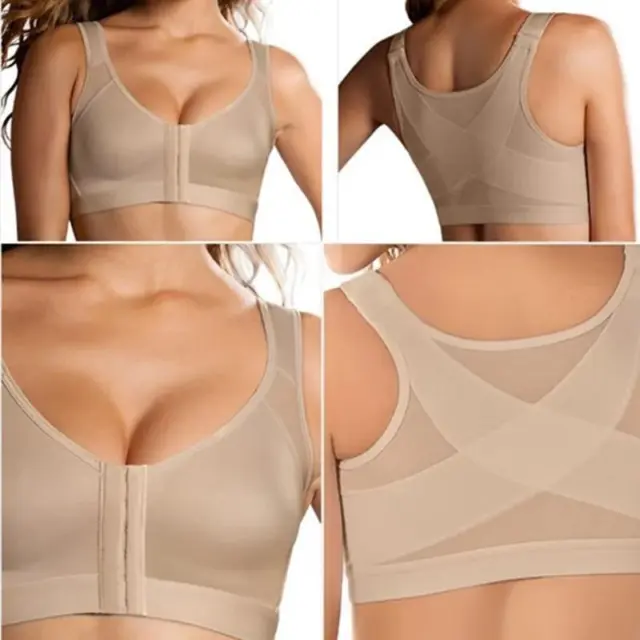 Womens Posture Corrector Bra Wireless Back Support Lift Up Yoga Front Closure US