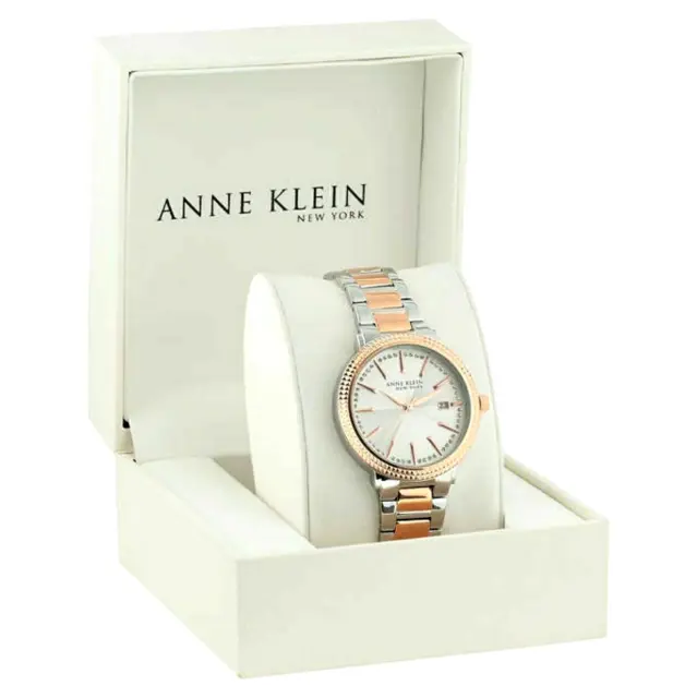 Anne Klein New York 12/2315SVRT Swarovski Crystal Rose Gold & Silver Watch NWT