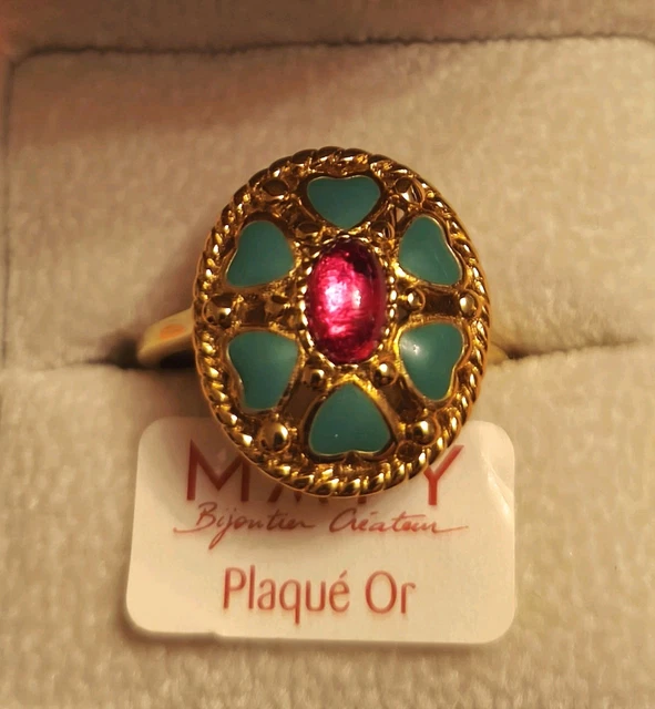 Bague Fantaisie Vintage Années 1970 émaillée De Limoges - Ancienne, Occasion, Bijou Rétro