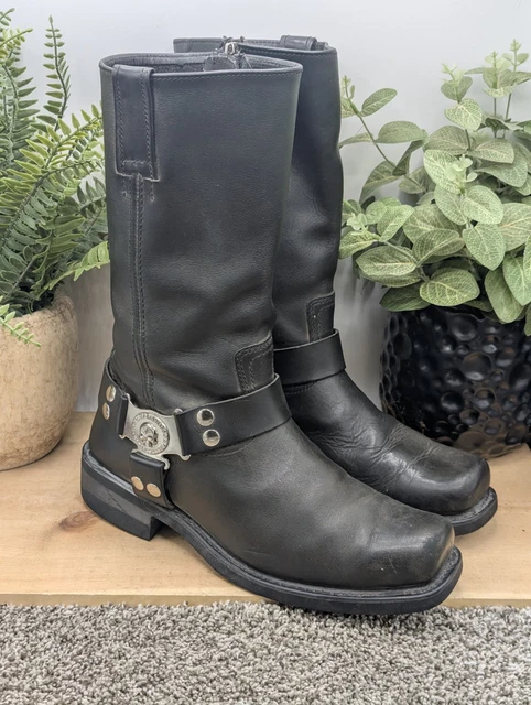 FAMMZ RAVEN Men's Leather Motorcycle Boots – Tall Police Engineer Style With Heel Armor, Breathable & Adjustable