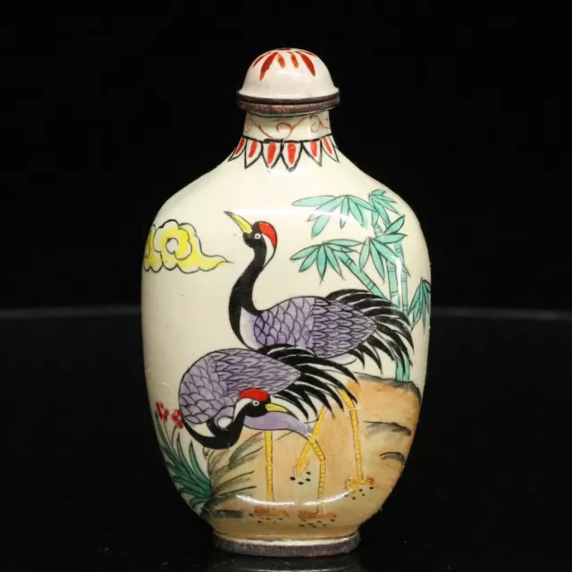 Chinese Cloisonne Enamel Handmade Exquisite Crane Pattern Snuff Bottle 94030