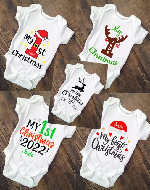 My First Christmas PersonalIsed Baby Bodysuit, Vest, 5 Designs Choose Style Size