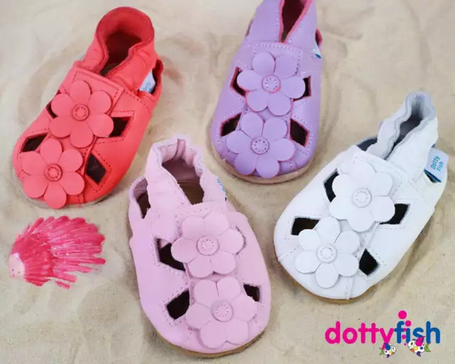 Dotty Fish Baby Girl Sandals Flowers Soft-Sole Pram Shoes Toddlers 0-6mth-2-3yrs