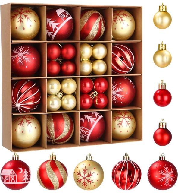 44 Palline Natalizie Rosse E Bianche Da Appendere, Feste Di Natale - 6