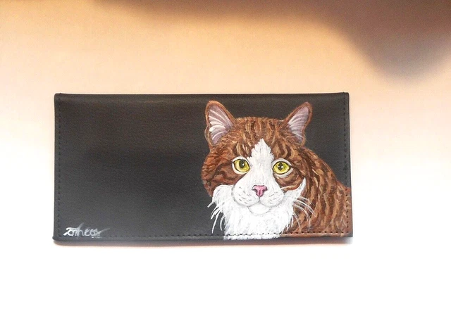 Orange Red Ginger Tabby Cat Checkbook Cover Hand Painted Leather