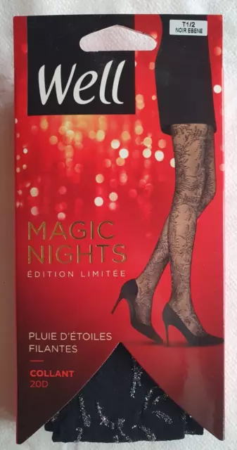 Collants noir taille 1/2 marque Well Magic Nights pluie d'étoiles filantes 20D