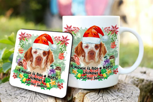 Clumber Spaniel Chirstmas Hund Haustier Becher & Untersetzer Set Home Office Kaffee Teetasse