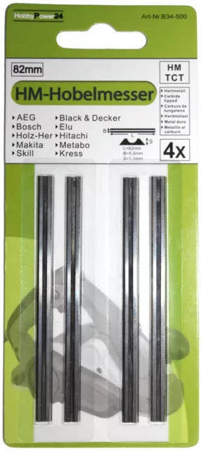 4x Hartmetall Hobelmesser 82mm für Bosch PHO 25-82 / PHO 200 / PHO 16-82
