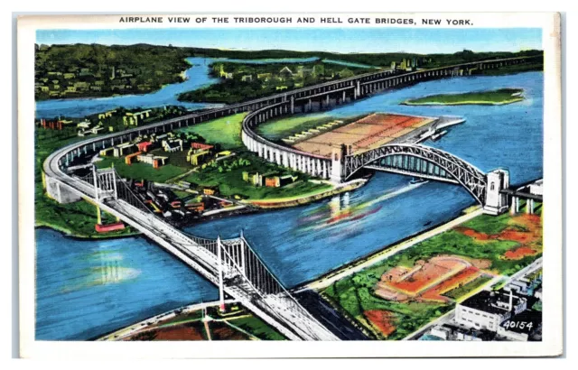 Postcard - Aerial View Triborough & Hell Gate Bridges New York NY posted 1937