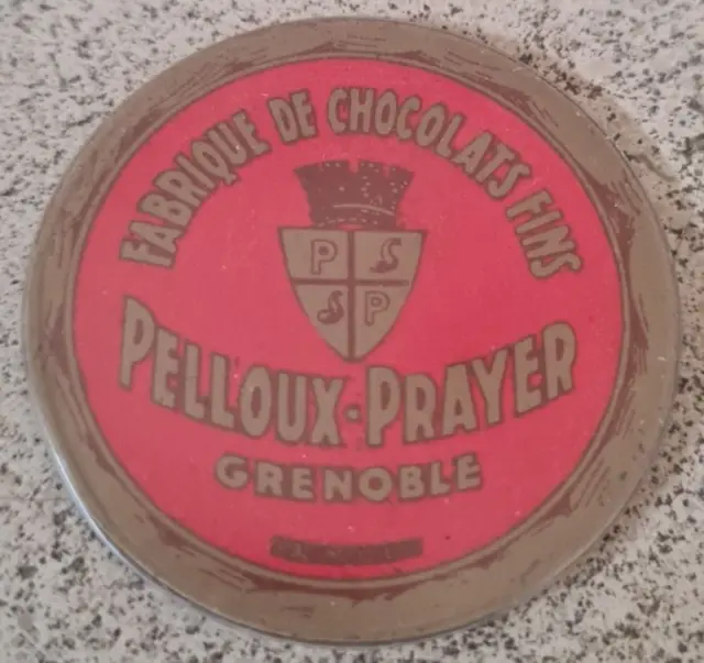 Ancien MIROIR PUBLICITAIRE DE POCHE  "Fabrique de chocolats fins Pelloux-Prayer"