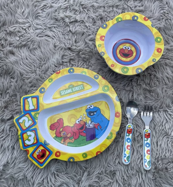 The First Years Sesame Street Toddler Plate, Bowl, Spoon, & Fork Set