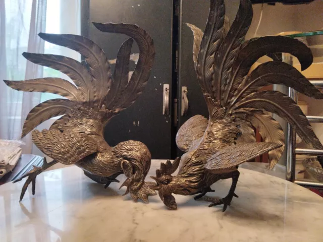 bronze animalier paire de coq