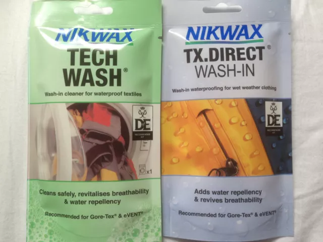 Nikwax Tech Wash & TX Direct POUCH Twin Pack Cleaning Waterproof Outdoor Jacket