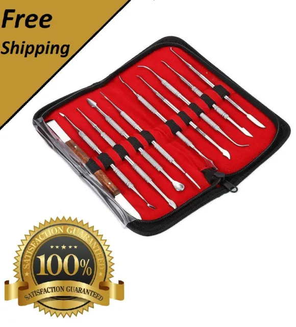 Professional 10Pc Set Dental Lab Wax Carving Tools Knife Set Surgical Instrument