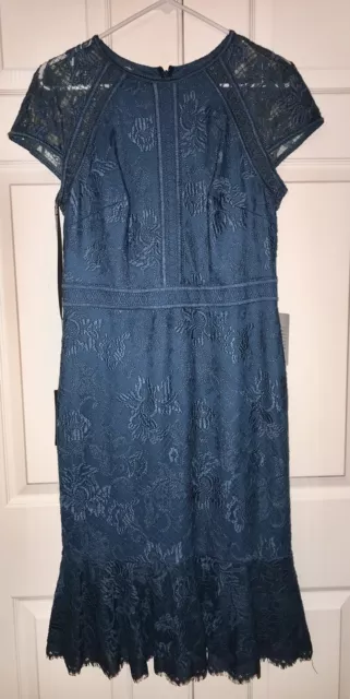 NEW Tadashi Shoji Size 8 (US) Teal Blue Lace Fitted Flounce Dress Party (NWT)