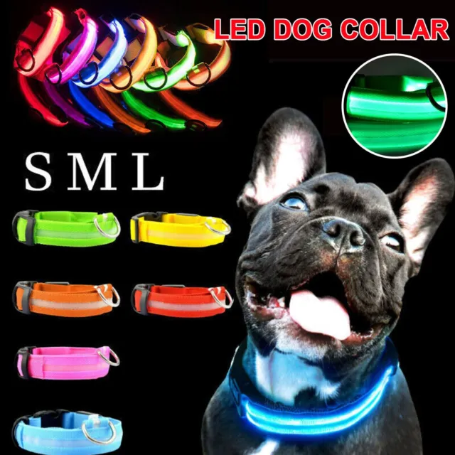 USB Rechargeable LED Dog Collar Nylon Glow Flashing Light Up Safety Pet Collars