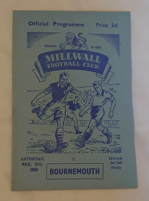 Millwall v Bournemouth - League - 26/02/1955 - Football Programme - Free P&P