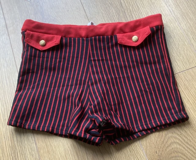 Costumi da nuoto vintage a righe rosso/navy ""Ace Craft"" anni '70, 13" vita