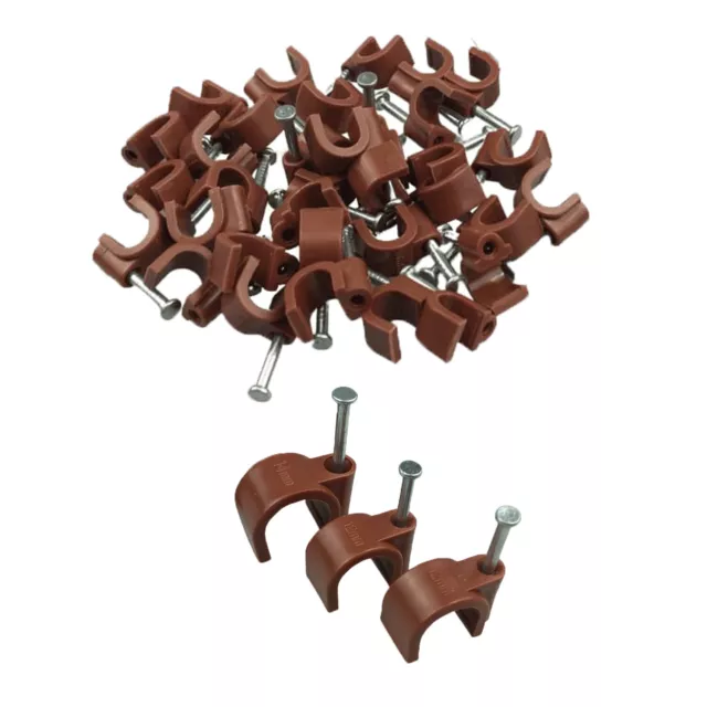 Round Cable Clips Wall 3.5mm to 7.9mm Brown Nail Plugs
