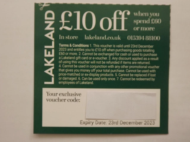 Lakeland Voucher for value £10.00 Expiry 23‐Dec‐2023 - EMAILED OUT