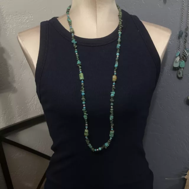 Vintage Turquoise Nuggets Necklace Sterling Carolyn Pollack Relios Old Pawn 34”
