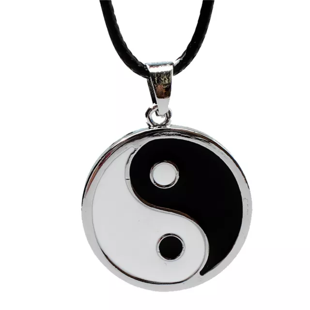 Yin Ying Yang Anhänger Schwarz Weiße Halskette Charm Mit Schwarzem Lederband