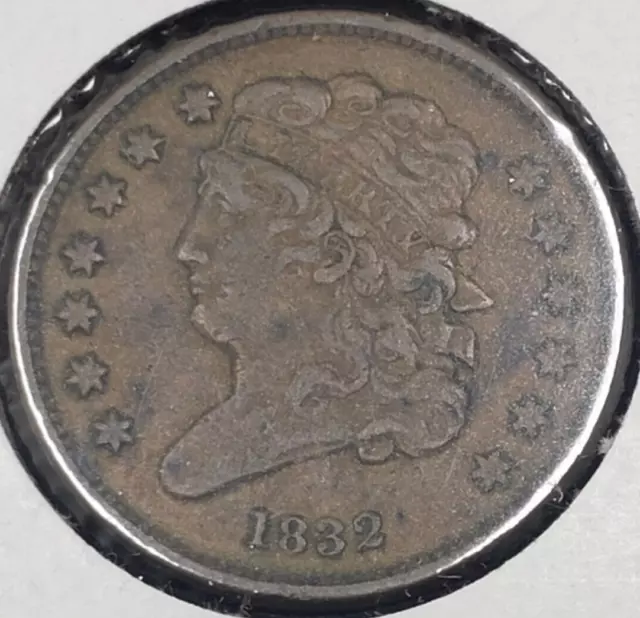 1832 Classic Head Half Cent 1/2c AU Condition Problem Free Coin!  NICE DETAIL!1