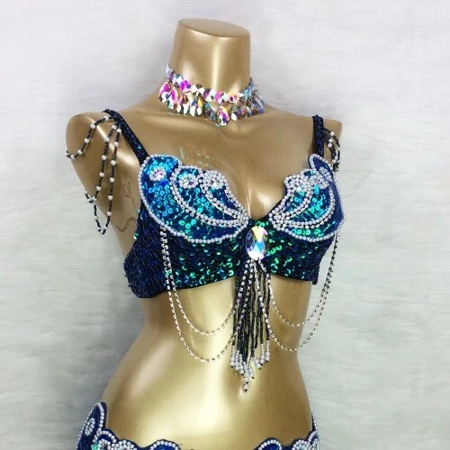 Beaded Sequins Belly Dance Costumes Bra Outfits Stage & Dance Carnival Tops