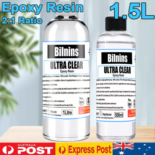 Epoxy Resin ULTRA CLEAR FAST CURING 2:1 DIY Art, River, Coating, Paste -1.5 ltr