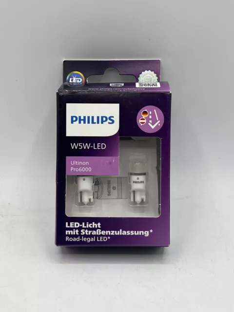 2x Philips LED Glassockelbirne W5W Ultinon PRO 6000 mit StVO 11961HU60X2 6000K