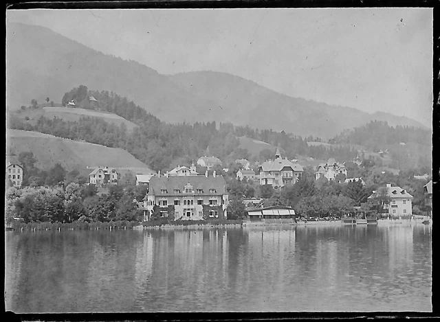 Antique Black & White Negative Photo Glass Plate 4x6cm Village Lake Glass Flat