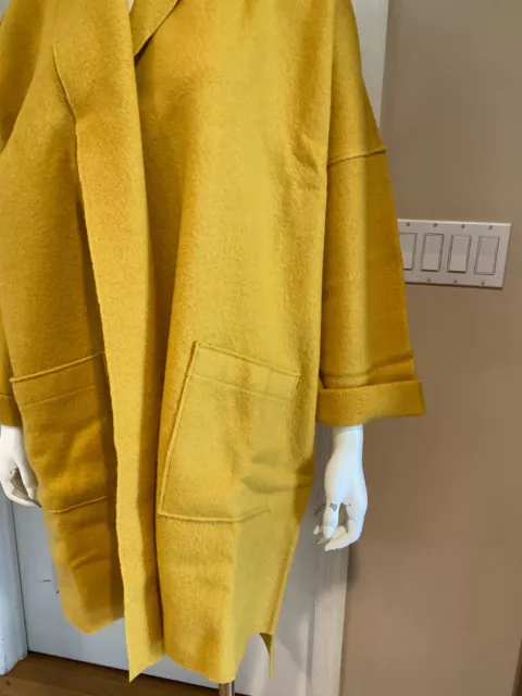 NWT Eileen Fisher Boiled Wool Mustard Yellow Knee Length Kimono Coat Sz L 3