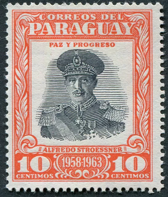 PARAGUAY 1958 10c SG827 nuovo di zecca MH FG Presidente Stroessner Rielezione #B01