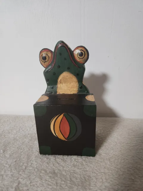 Decorative Wooden Handpainted Frog Piggybank 8x4 Inches