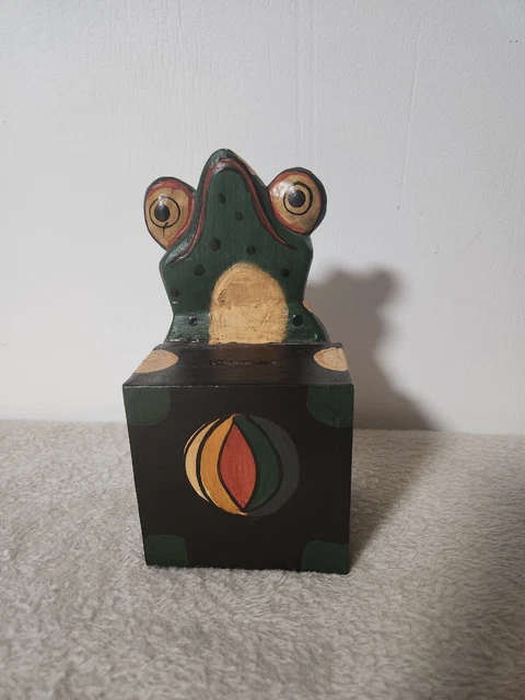 Decorative Wooden Handpainted Frog Piggybank 8x4 Inches