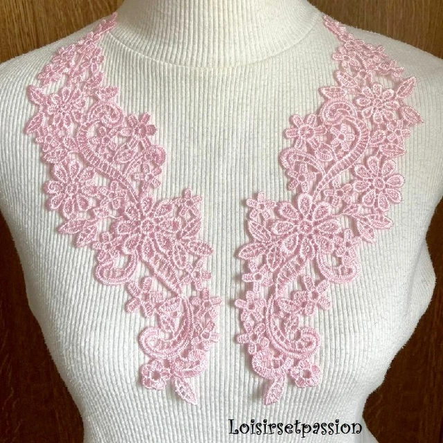 LOT de 2 APPLIQUES DENTELLE SYMÉTRIQUE GUIPURE / ROSE ** 10 x 26 cm ** ACD49