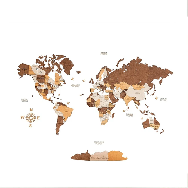 Mapa del mundo de madera decoración de pared para el hogar y la oficina M/L/XL