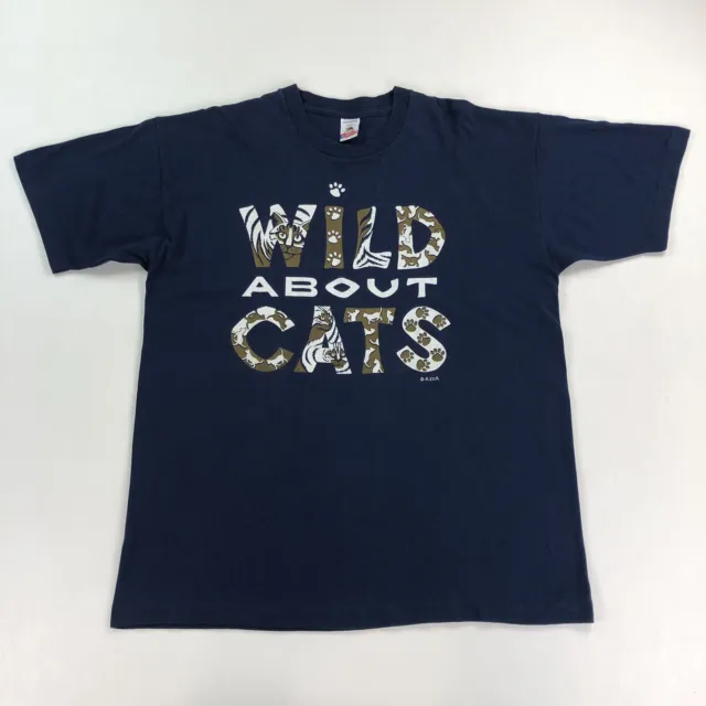 T-shirt vintage Fruit Of The Loom Wild About Cats grafica uomo blu navy XL