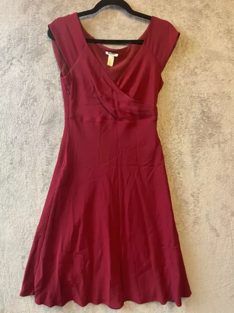 J CREW V Neck Short Sleeve Silk Fit &  Flare Elegant Swing Dress Wine Red Size 6
