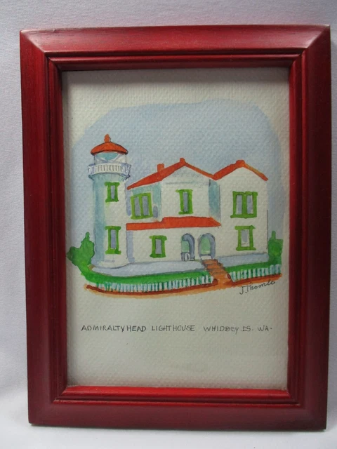 4 Framed Original Watercolor Blank Cards -  Western Lighthouses - J Thomle 17