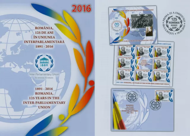 Rumänien 2016 Interparlamentarische Union Mi.7064,Zf.,Bl.4,KB,Block 664,FDC