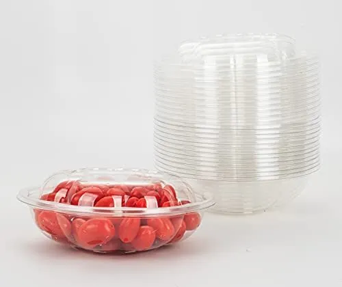 12 Sets 18oz Disposable Plastic Serving Rose Bowls with Lids Salad Containers