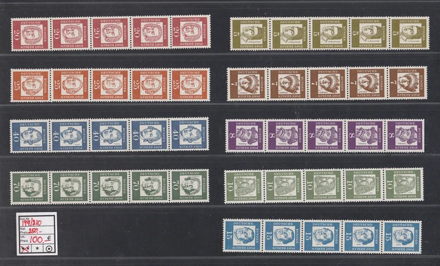 Berlin 1961, Mich.-Nr.:R 199-210 ** 5er.-Streifen (Bedeutende Deutsche) Komplett