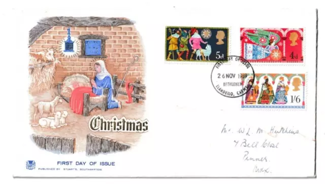 26/11/1969 UK GB FDC - Christmas - In A Manger - Bethlehem FDI Postmark