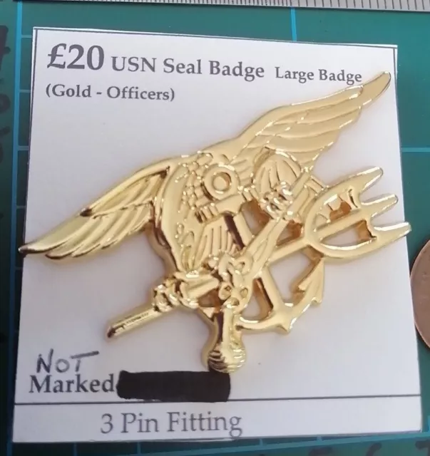 US Navy Seal Cap Badge (Gold Officers, 3 Pins) US Military Badges.